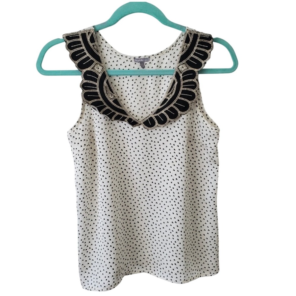 Charlotte Russe White Polka Dot Blouse Women XS Embroidered‎ Collar